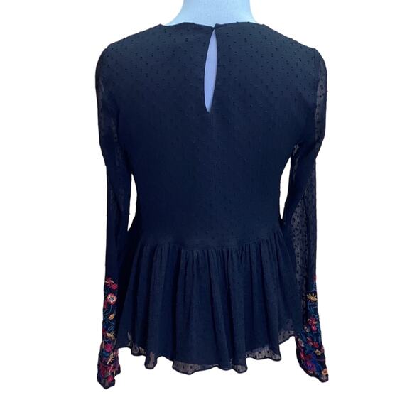 Zara Sheer Embroidered Floral German Ruffle Blouse Size XS - Picture 6 of 11